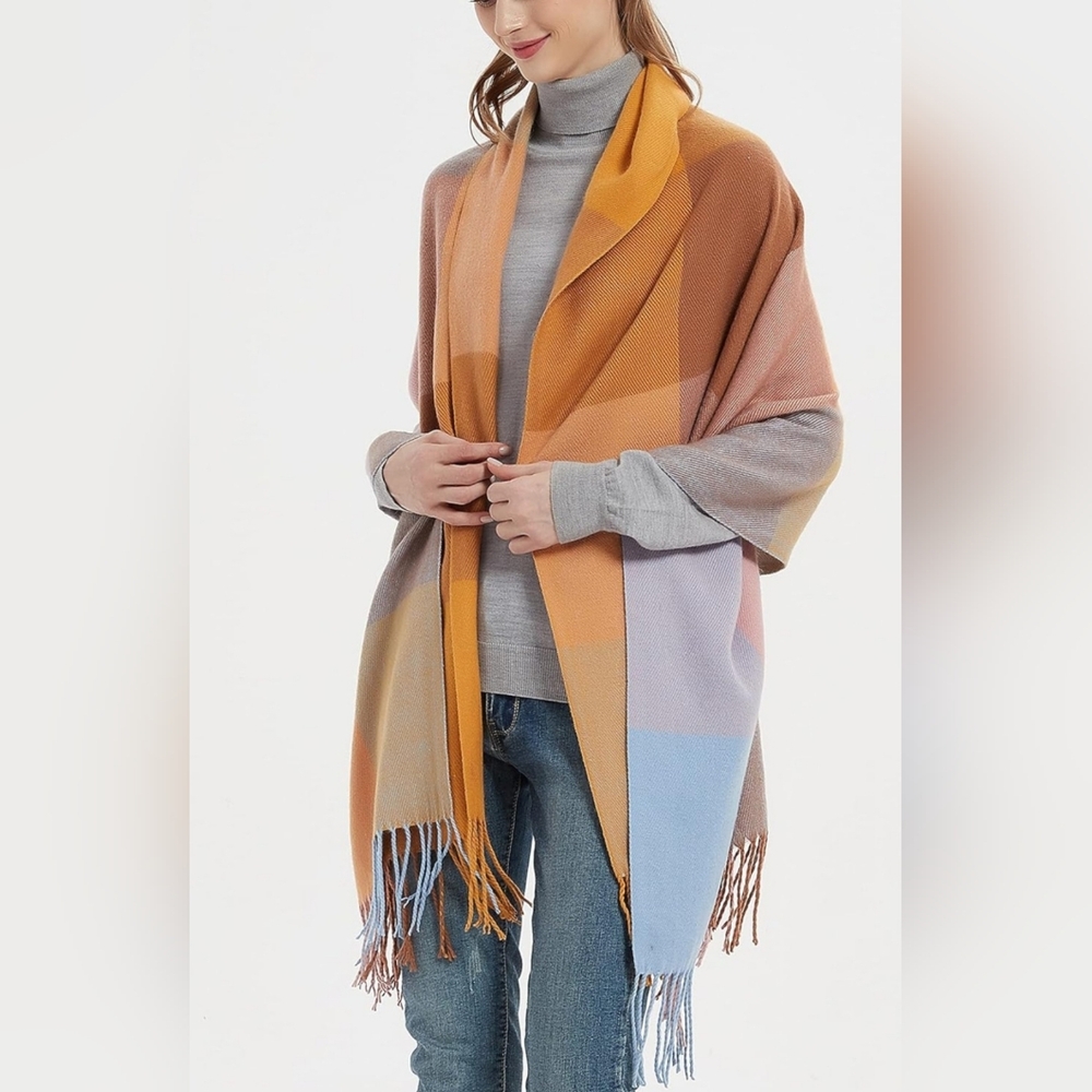 Women's Fashion Long Shawl Big Grid Winter Warm Lattice Large Scarf - Picture 2 of 5
